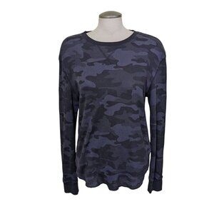 Joe Fresh Thermal Camo Print Top Womens Size Large Gray Long Sleeve Waffle Knit